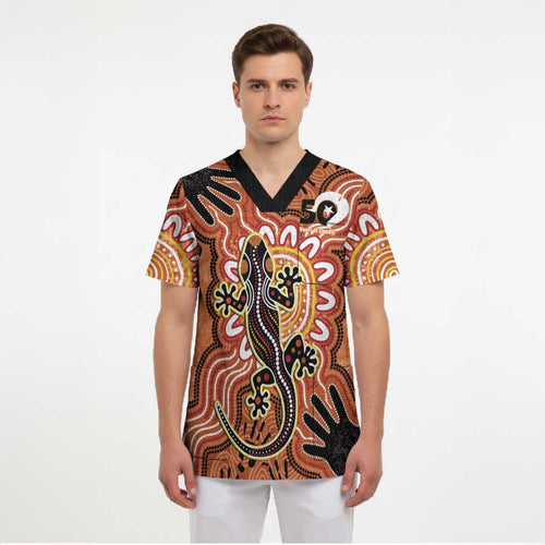 Personalised Australia Lizard NAIDOC Week 2026 Scrub Top 50 Years of Deadly Aboriginal Art