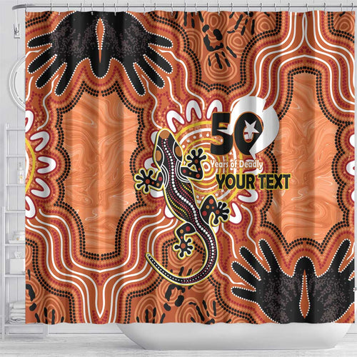 Personalised Australia Lizard NAIDOC Week 2026 Shower Curtain 50 Years of Deadly Aboriginal Art
