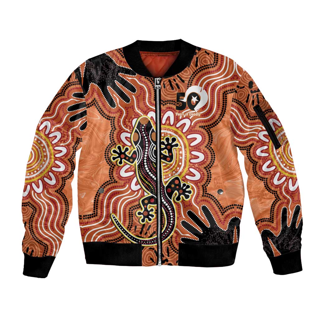 Personalised Australia Lizard NAIDOC Week 2026 Sleeve Zip Bomber Jacket 50 Years of Deadly Aboriginal Art
