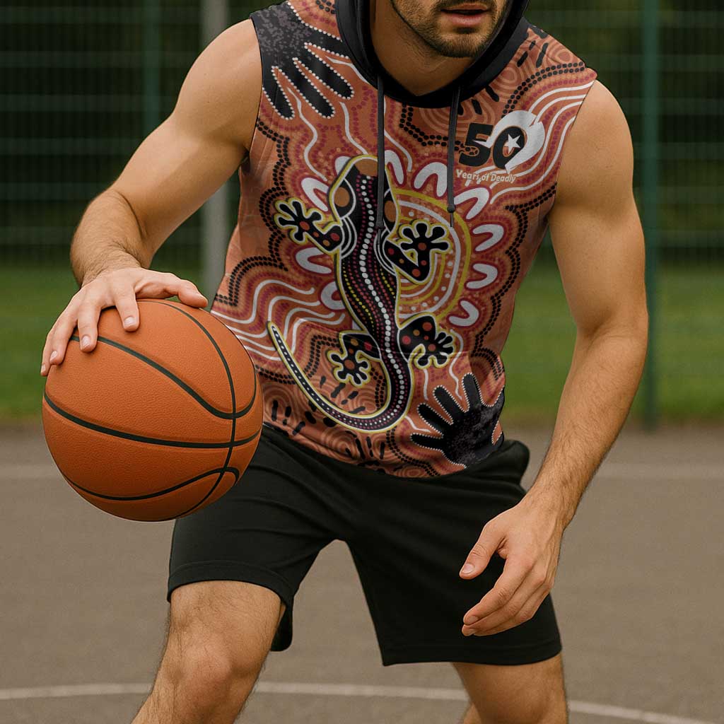 Personalised Australia Lizard NAIDOC Week 2026 Sleeveless Hoodie 50 Years of Deadly Aboriginal Art