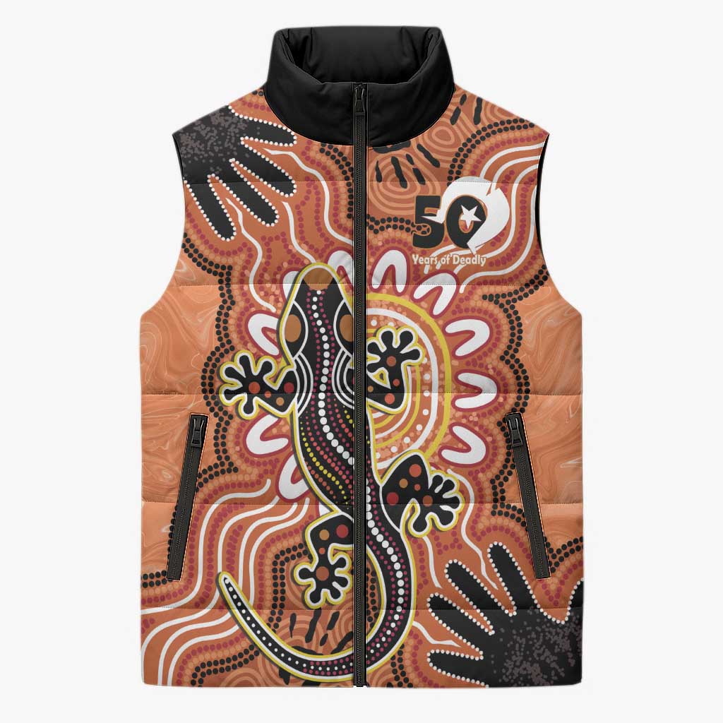 Personalised Australia Lizard NAIDOC Week 2026 Sleeveless Puffer Jacket 50 Years of Deadly Aboriginal Art