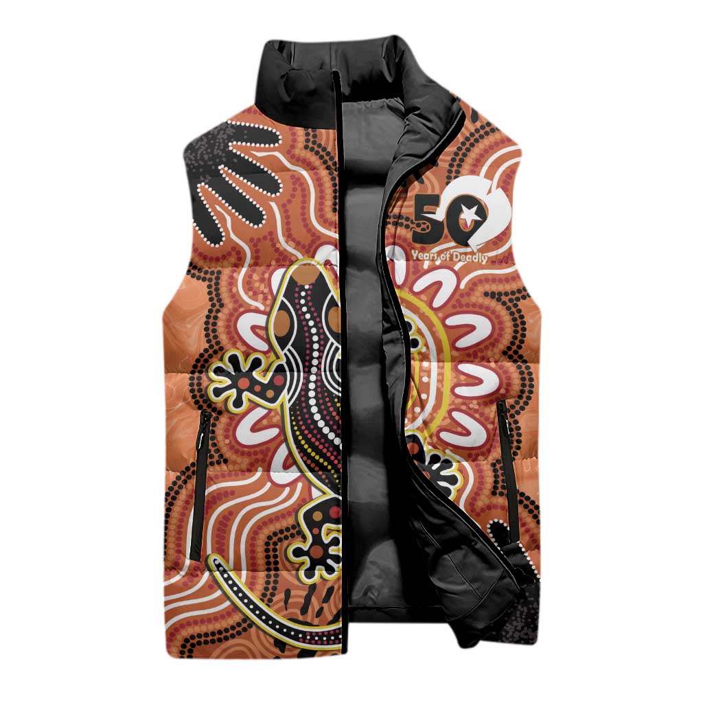Personalised Australia Lizard NAIDOC Week 2026 Sleeveless Puffer Jacket 50 Years of Deadly Aboriginal Art