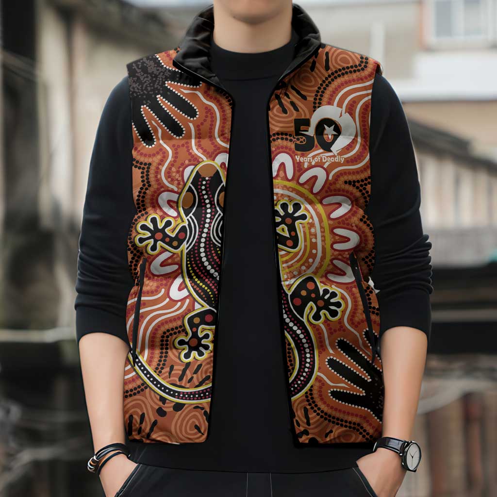 Personalised Australia Lizard NAIDOC Week 2026 Sleeveless Puffer Jacket 50 Years of Deadly Aboriginal Art