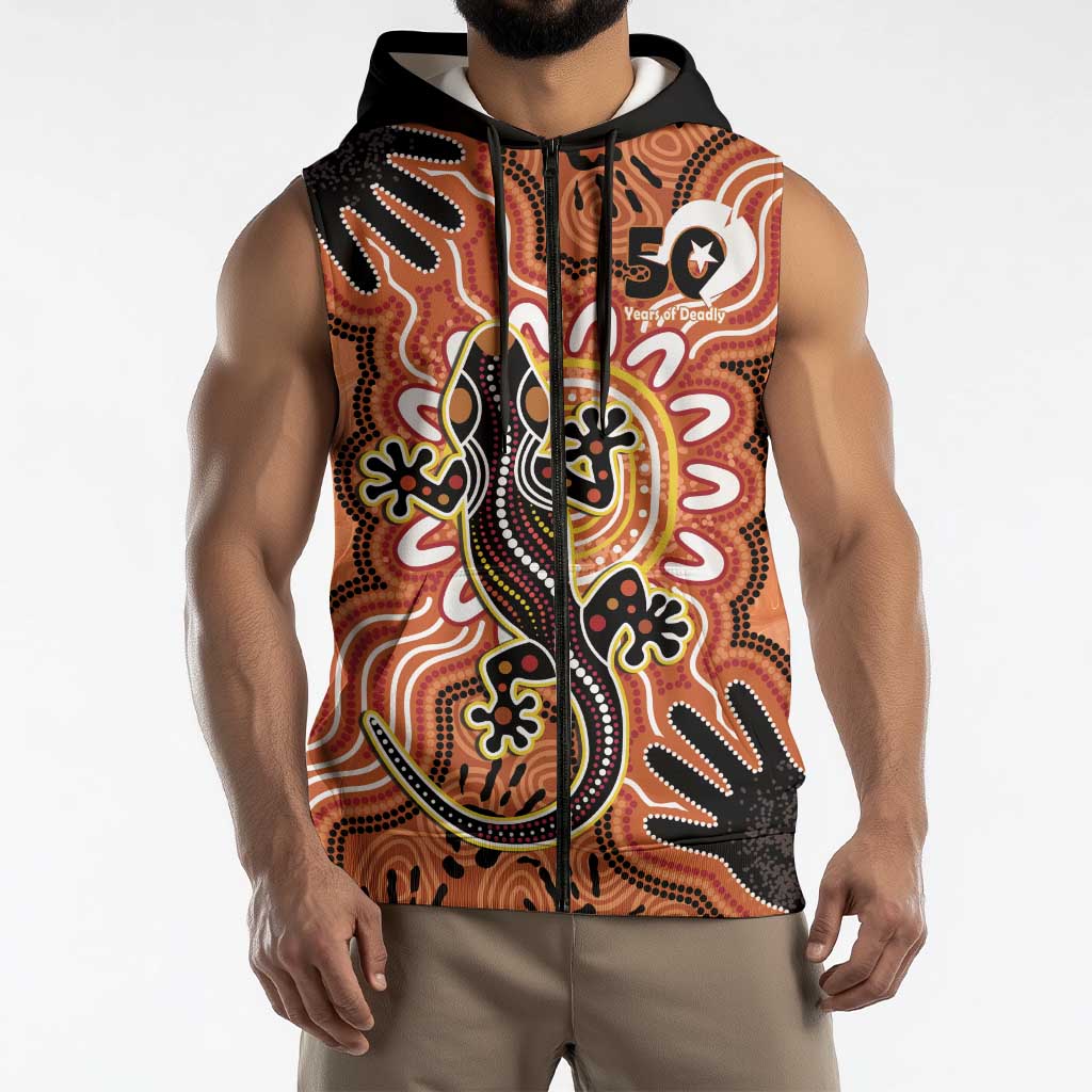 Personalised Australia Lizard NAIDOC Week 2026 Sleeveless Zip Hoodie 50 Years of Deadly Aboriginal Art