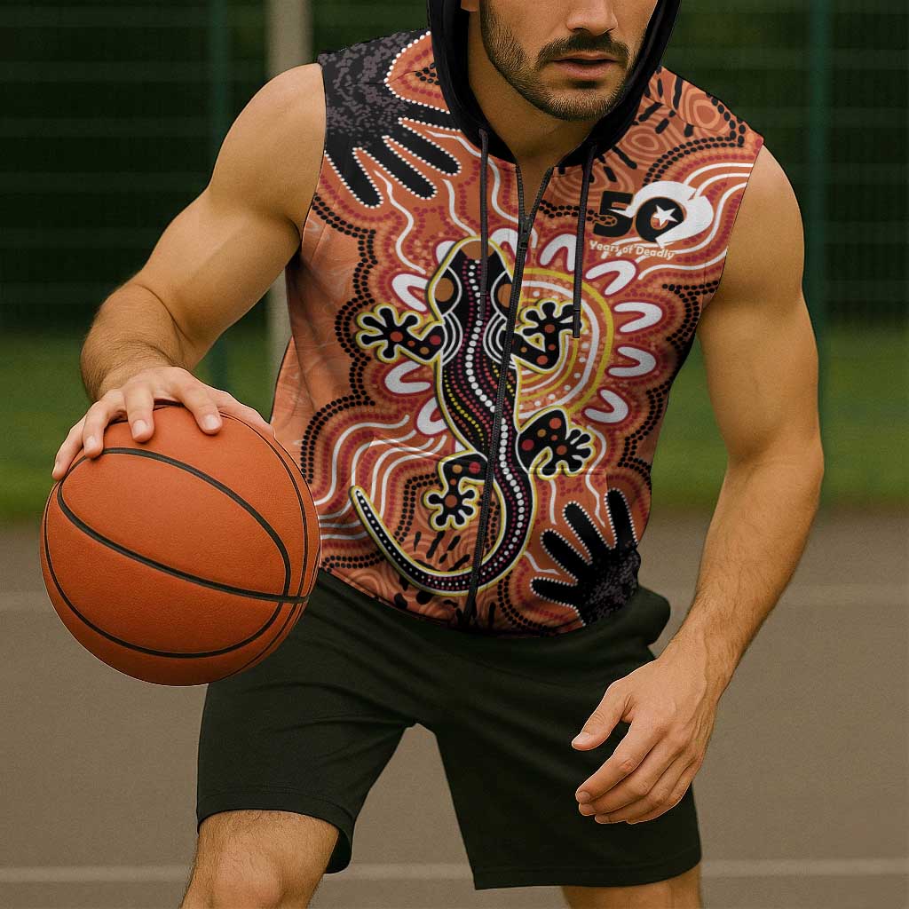 Personalised Australia Lizard NAIDOC Week 2026 Sleeveless Zip Hoodie 50 Years of Deadly Aboriginal Art