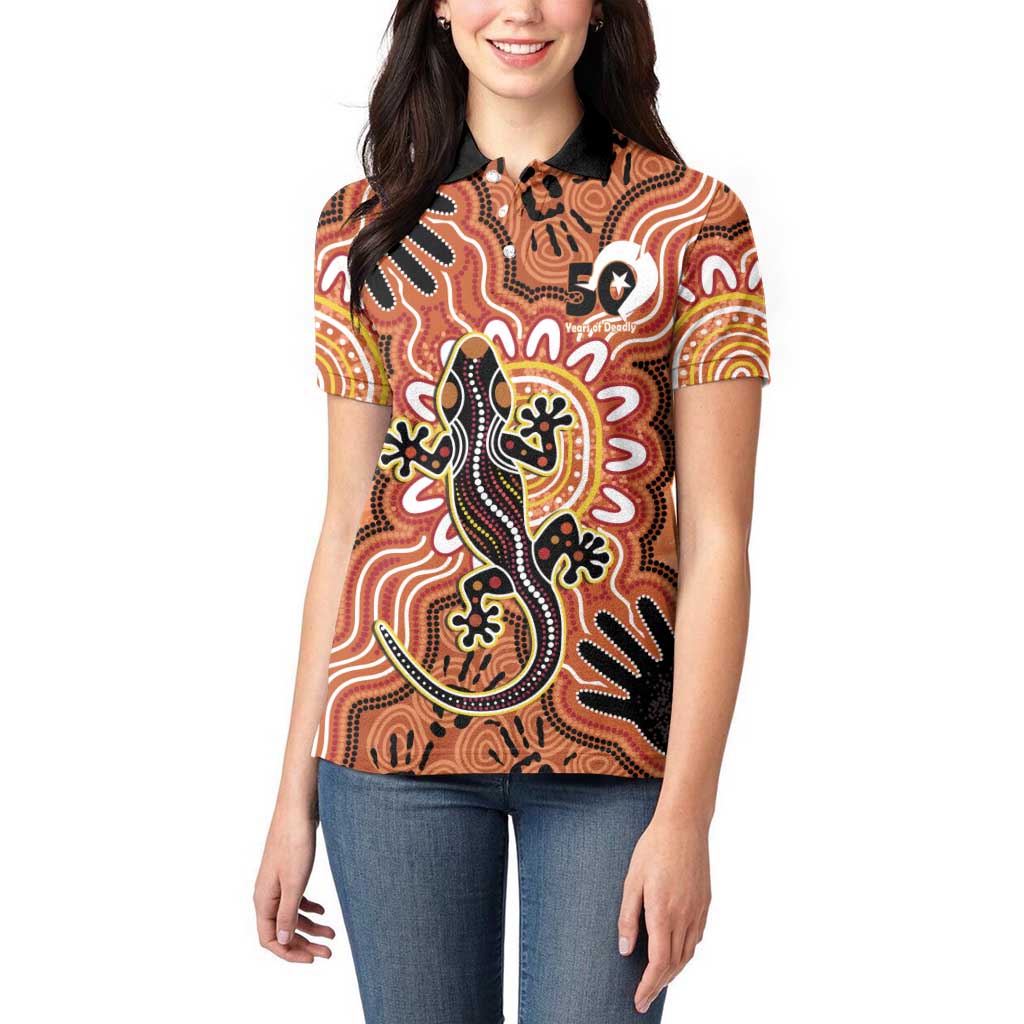 Personalised Australia Lizard NAIDOC Week 2026 Women Polo Shirt 50 Years of Deadly Aboriginal Art