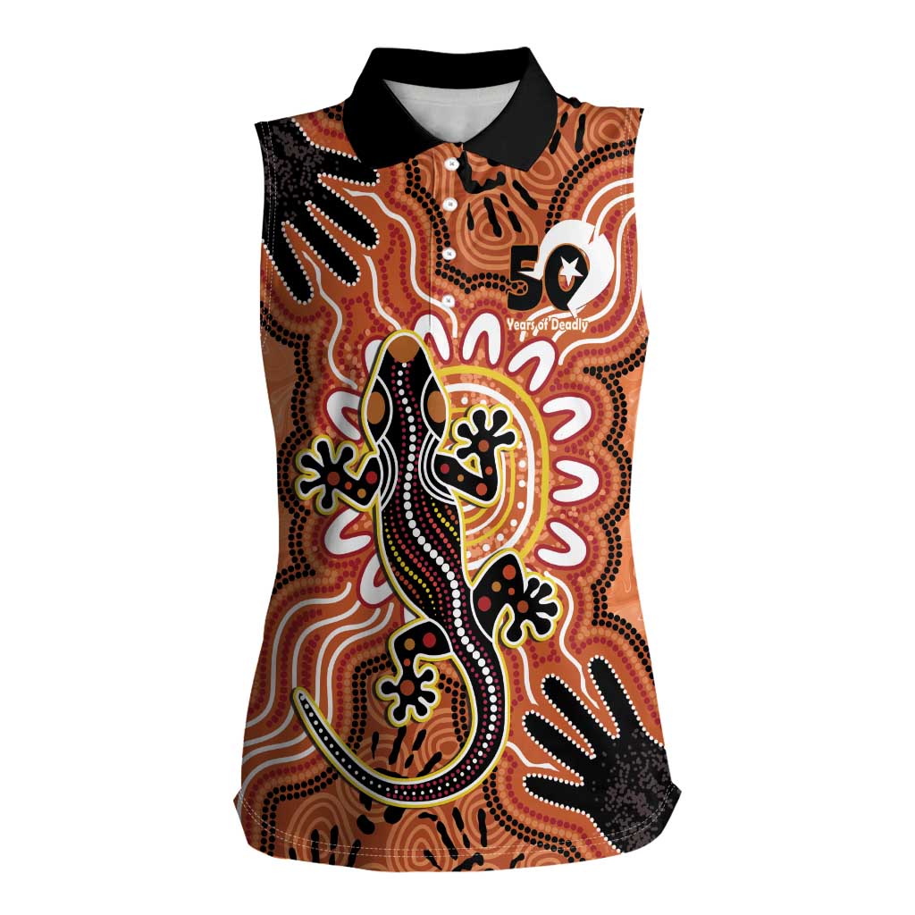 Personalised Australia Lizard NAIDOC Week 2026 Women Sleeveless Polo Shirt 50 Years of Deadly Aboriginal Art