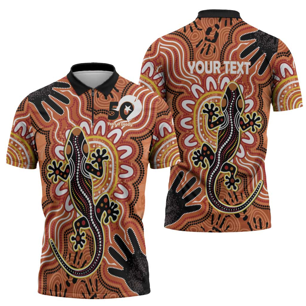 Personalised Australia Lizard NAIDOC Week 2026 Zipper Polo Shirt 50 Years of Deadly Aboriginal Art