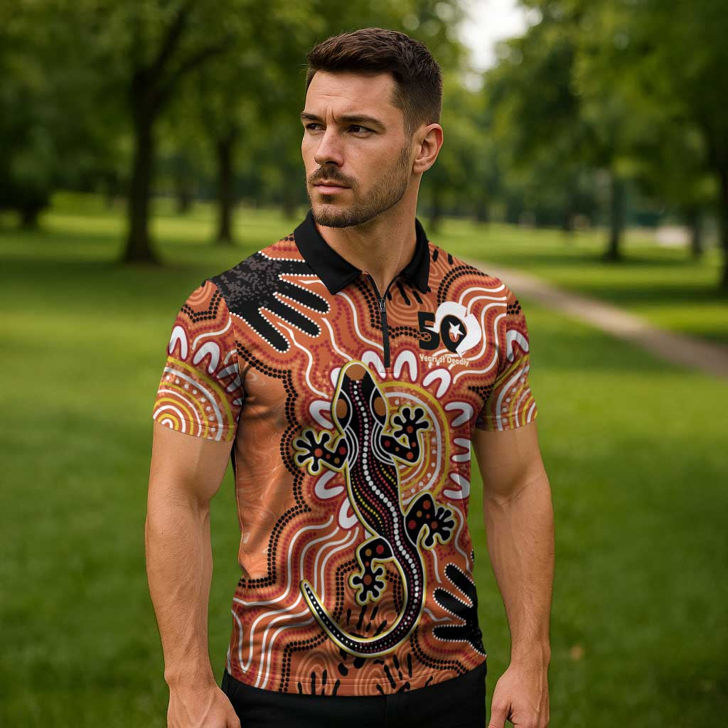 Personalised Australia Lizard NAIDOC Week 2026 Zipper Polo Shirt 50 Years of Deadly Aboriginal Art