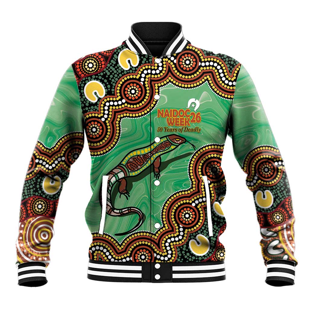 Personalised Australia Goanna NAIDOC Week 2026 Baseball Jacket 50 Years of Deadly Aboriginal Art