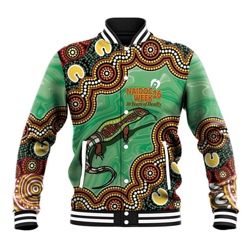 Personalised Australia Goanna NAIDOC Week 2026 Baseball Jacket 50 Years of Deadly Aboriginal Art