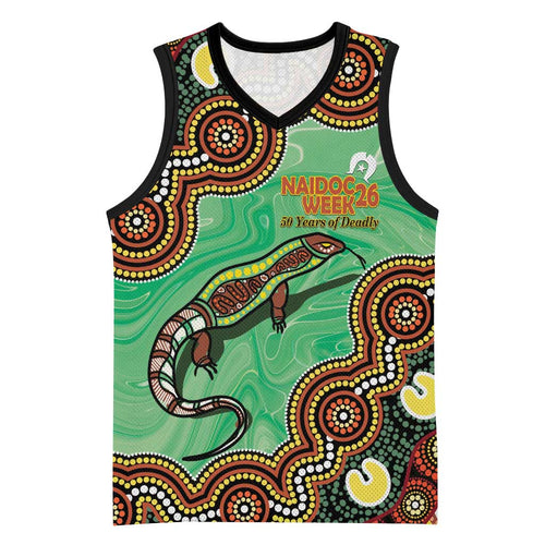 Personalised Australia Goanna NAIDOC Week 2026 Basketball Jersey 50 Years of Deadly Aboriginal Art