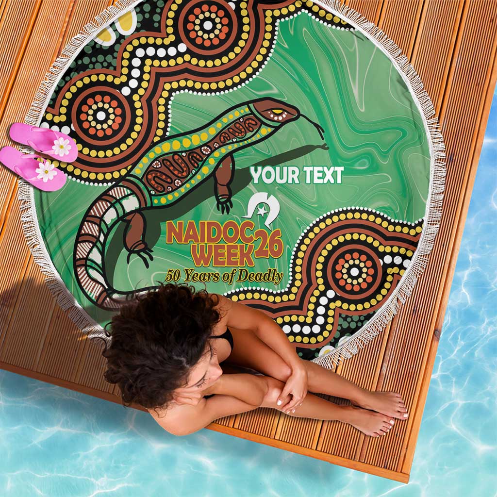 Personalised Australia Goanna NAIDOC Week 2026 Beach Blanket 50 Years of Deadly Aboriginal Art