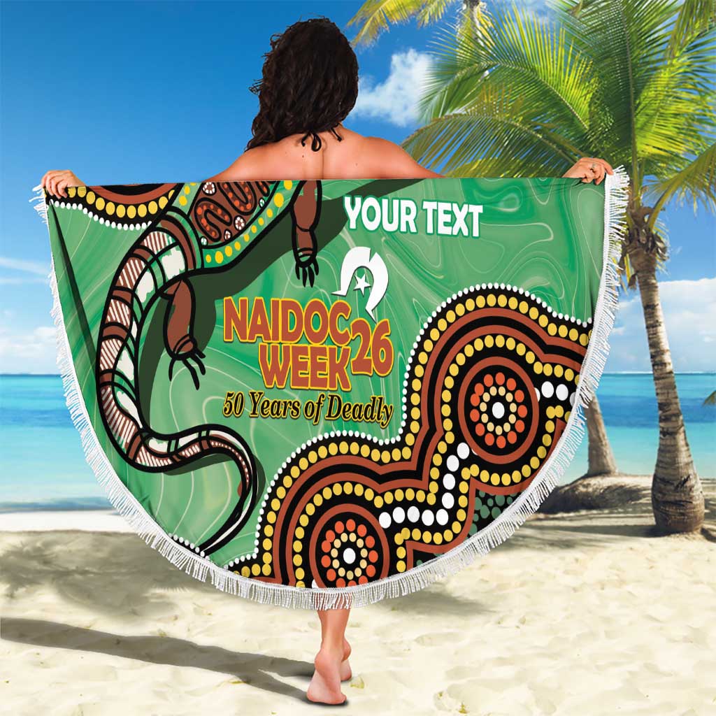 Personalised Australia Goanna NAIDOC Week 2026 Beach Blanket 50 Years of Deadly Aboriginal Art