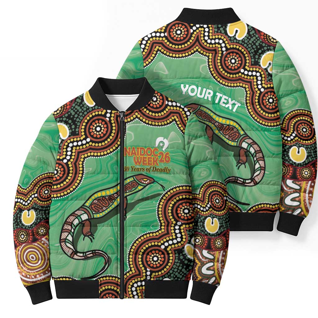 Personalised Australia Goanna NAIDOC Week 2026 Bomber Puffer Jacket 50 Years of Deadly Aboriginal Art