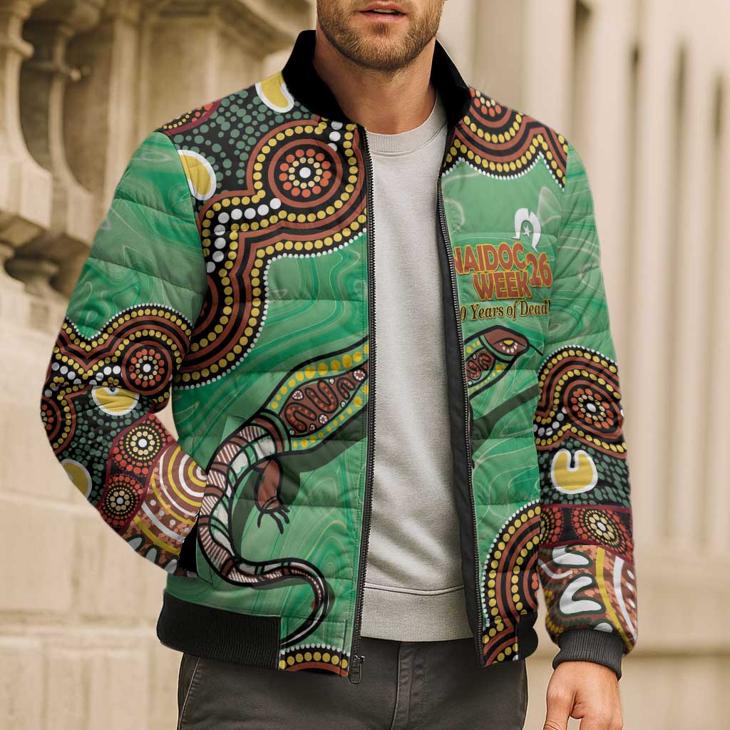 Personalised Australia Goanna NAIDOC Week 2026 Bomber Puffer Jacket 50 Years of Deadly Aboriginal Art