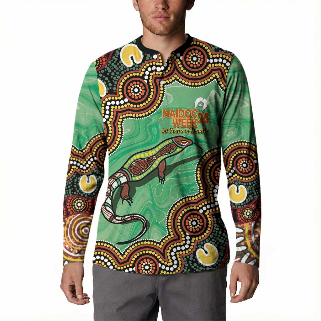 Personalised Australia Goanna NAIDOC Week 2026 Button Sweatshirt 50 Years of Deadly Aboriginal Art
