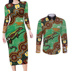 Personalised Australia Goanna NAIDOC Week 2026 Couples Matching Long Sleeve Bodycon Dress and Long Sleeve Button Shirt 50 Years of Deadly Aboriginal Art