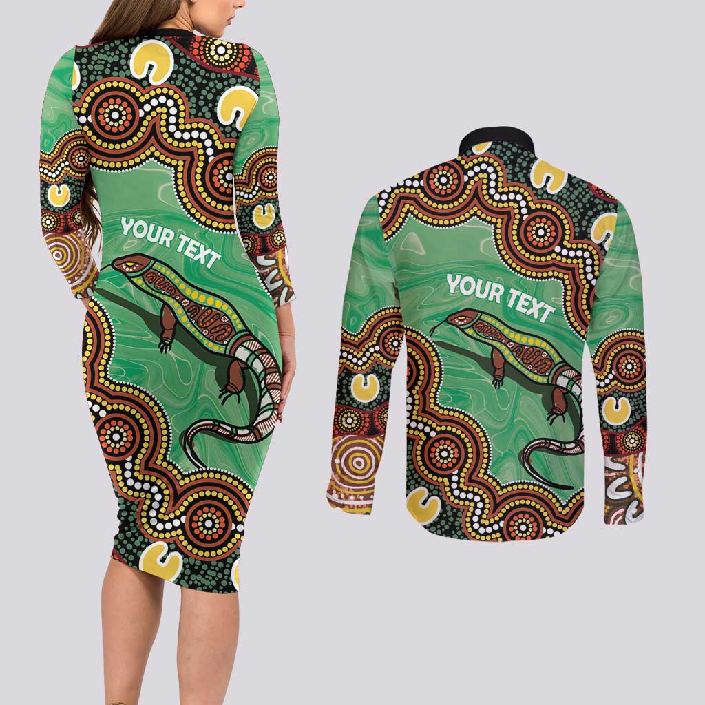 Personalised Australia Goanna NAIDOC Week 2026 Couples Matching Long Sleeve Bodycon Dress and Long Sleeve Button Shirt 50 Years of Deadly Aboriginal Art