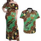 Personalised Australia Goanna NAIDOC Week 2026 Couples Matching Off Shoulder Maxi Dress and Hawaiian Shirt 50 Years of Deadly Aboriginal Art