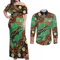 Personalised Australia Goanna NAIDOC Week 2026 Couples Matching Off Shoulder Maxi Dress and Long Sleeve Button Shirt 50 Years of Deadly Aboriginal Art