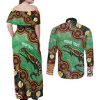 Personalised Australia Goanna NAIDOC Week 2026 Couples Matching Off Shoulder Maxi Dress and Long Sleeve Button Shirt 50 Years of Deadly Aboriginal Art