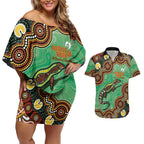 Personalised Australia Goanna NAIDOC Week 2026 Couples Matching Off Shoulder Short Dress and Hawaiian Shirt 50 Years of Deadly Aboriginal Art