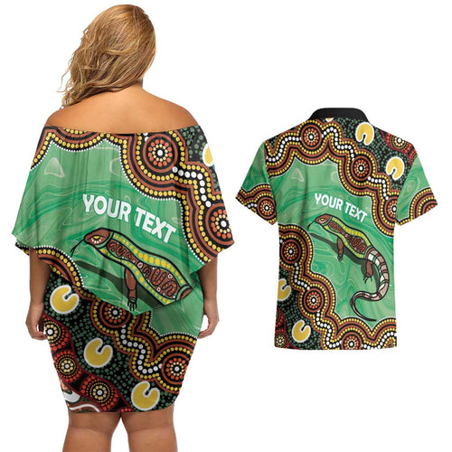 Personalised Australia Goanna NAIDOC Week 2026 Couples Matching Off Shoulder Short Dress and Hawaiian Shirt 50 Years of Deadly Aboriginal Art