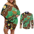 Personalised Australia Goanna NAIDOC Week 2026 Couples Matching Off Shoulder Short Dress and Long Sleeve Button Shirt 50 Years of Deadly Aboriginal Art