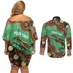 Personalised Australia Goanna NAIDOC Week 2026 Couples Matching Off Shoulder Short Dress and Long Sleeve Button Shirt 50 Years of Deadly Aboriginal Art