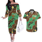Personalised Australia Goanna NAIDOC Week 2026 Couples Matching Off The Shoulder Long Sleeve Dress and Hawaiian Shirt 50 Years of Deadly Aboriginal Art