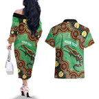 Personalised Australia Goanna NAIDOC Week 2026 Couples Matching Off The Shoulder Long Sleeve Dress and Hawaiian Shirt 50 Years of Deadly Aboriginal Art