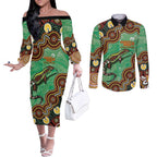 Personalised Australia Goanna NAIDOC Week 2026 Couples Matching Off The Shoulder Long Sleeve Dress and Long Sleeve Button Shirt 50 Years of Deadly Aboriginal Art