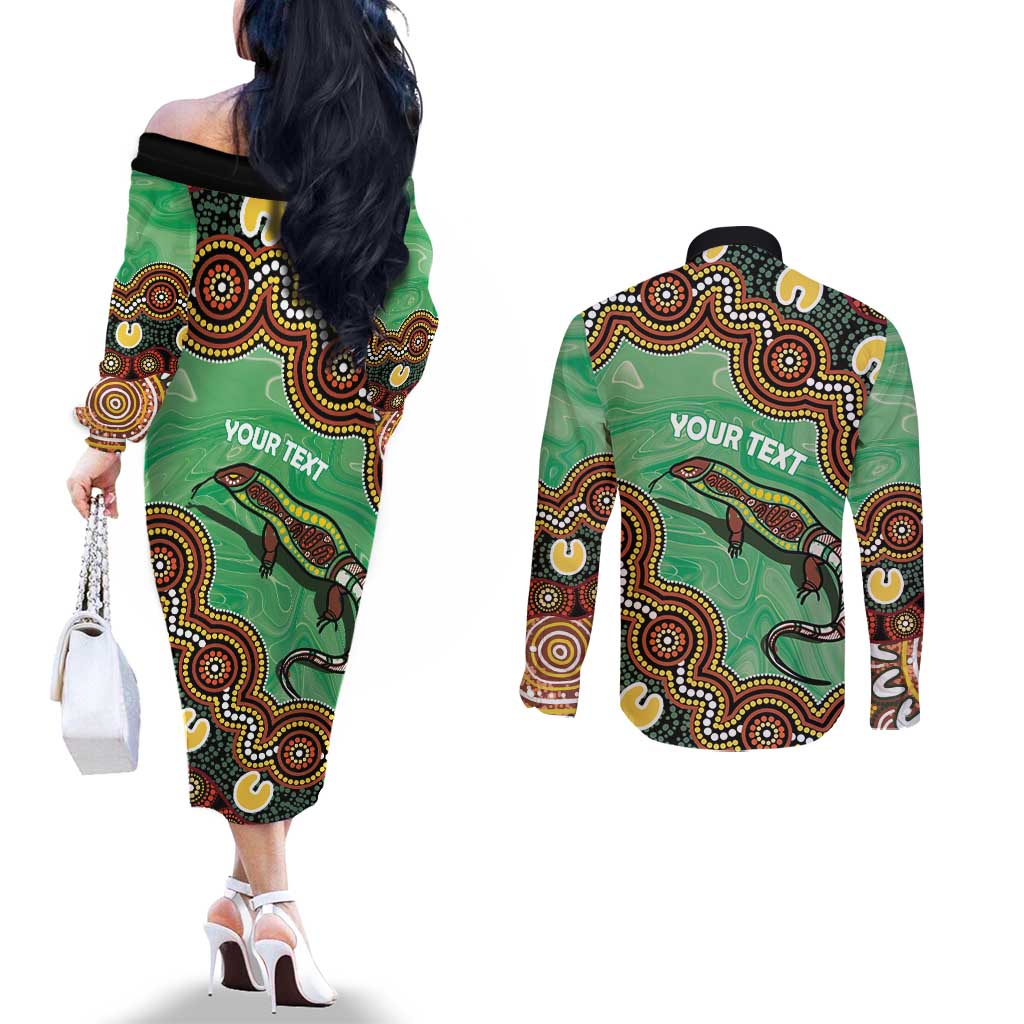 Personalised Australia Goanna NAIDOC Week 2026 Couples Matching Off The Shoulder Long Sleeve Dress and Long Sleeve Button Shirt 50 Years of Deadly Aboriginal Art