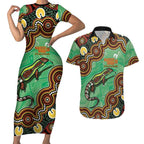 Personalised Australia Goanna NAIDOC Week 2026 Couples Matching Short Sleeve Bodycon Dress and Hawaiian Shirt 50 Years of Deadly Aboriginal Art