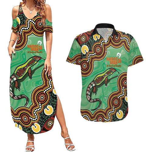 Personalised Australia Goanna NAIDOC Week 2026 Couples Matching Summer Maxi Dress and Hawaiian Shirt 50 Years of Deadly Aboriginal Art