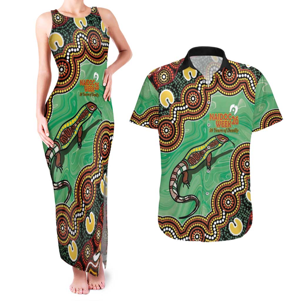 Personalised Australia Goanna NAIDOC Week 2026 Couples Matching Tank Maxi Dress and Hawaiian Shirt 50 Years of Deadly Aboriginal Art