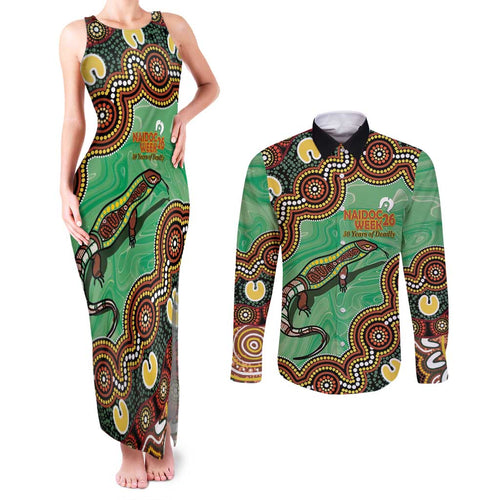 Personalised Australia Goanna NAIDOC Week 2026 Couples Matching Tank Maxi Dress and Long Sleeve Button Shirt 50 Years of Deadly Aboriginal Art
