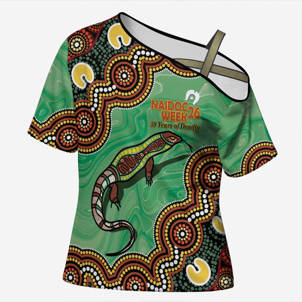 Personalised Australia Goanna NAIDOC Week 2026 Cross Shoulder Shirt 50 Years of Deadly Aboriginal Art