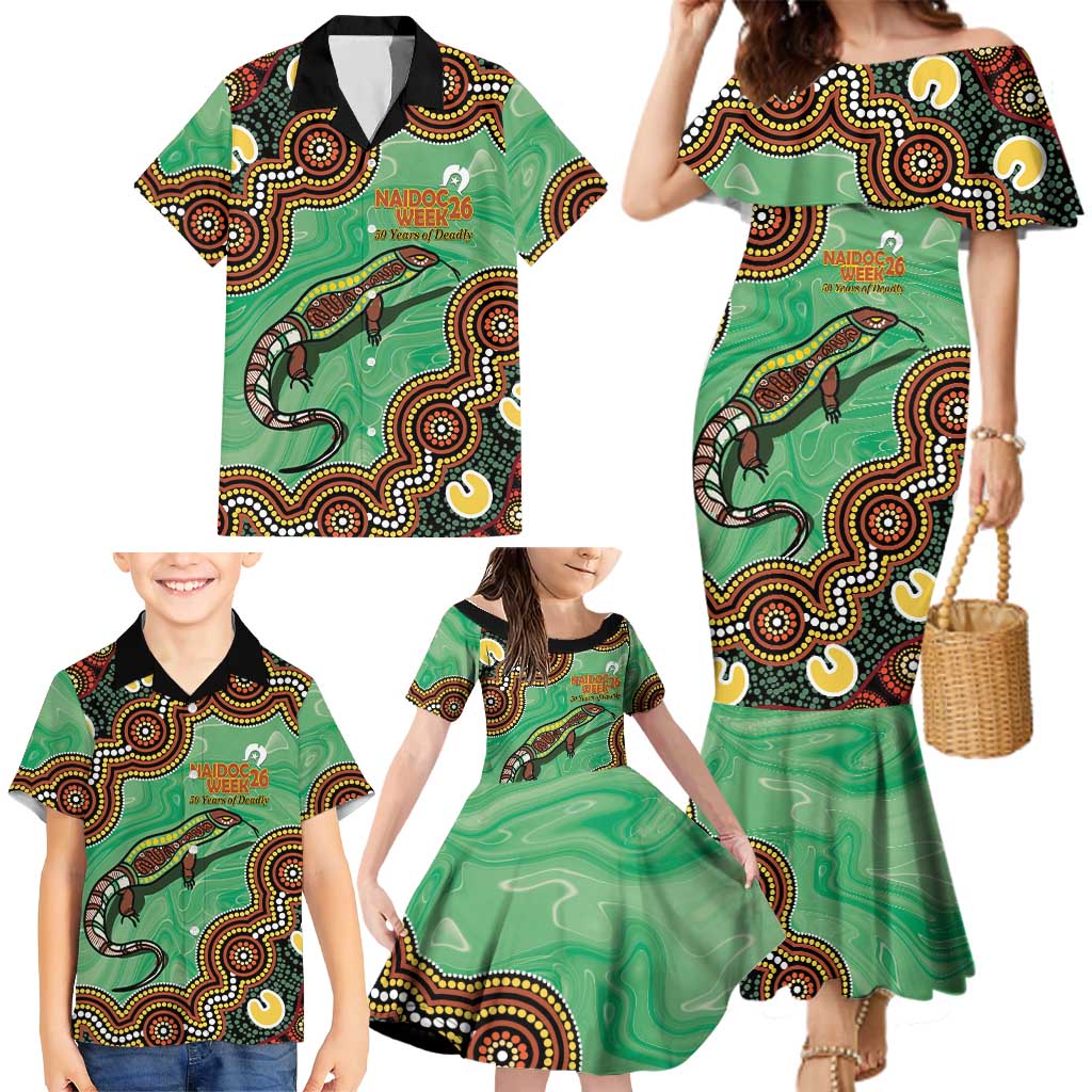 Personalised Australia Goanna NAIDOC Week 2026 Family Matching Mermaid Dress and Hawaiian Shirt 50 Years of Deadly Aboriginal Art