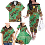 Personalised Australia Goanna NAIDOC Week 2026 Family Matching Off The Shoulder Long Sleeve Dress and Hawaiian Shirt 50 Years of Deadly Aboriginal Art