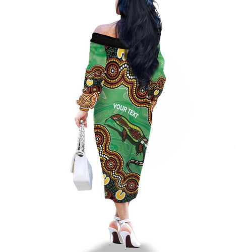 Personalised Australia Goanna NAIDOC Week 2026 Family Matching Off The Shoulder Long Sleeve Dress and Hawaiian Shirt 50 Years of Deadly Aboriginal Art