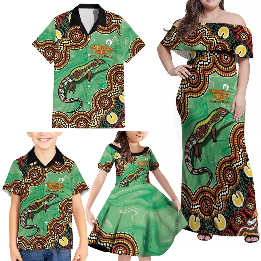 Personalised Australia Goanna NAIDOC Week 2026 Family Matching Off Shoulder Maxi Dress and Hawaiian Shirt 50 Years of Deadly Aboriginal Art