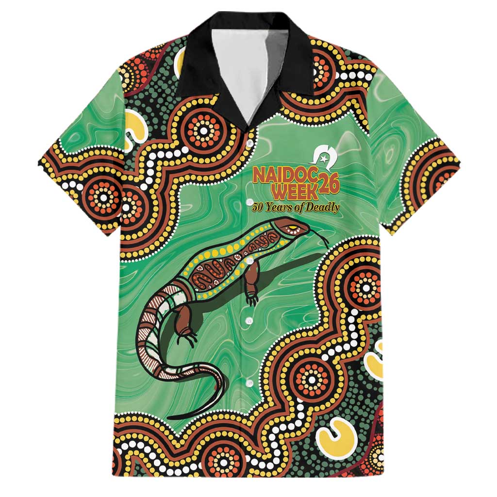Personalised Australia Goanna NAIDOC Week 2026 Family Matching Off Shoulder Short Dress and Hawaiian Shirt 50 Years of Deadly Aboriginal Art