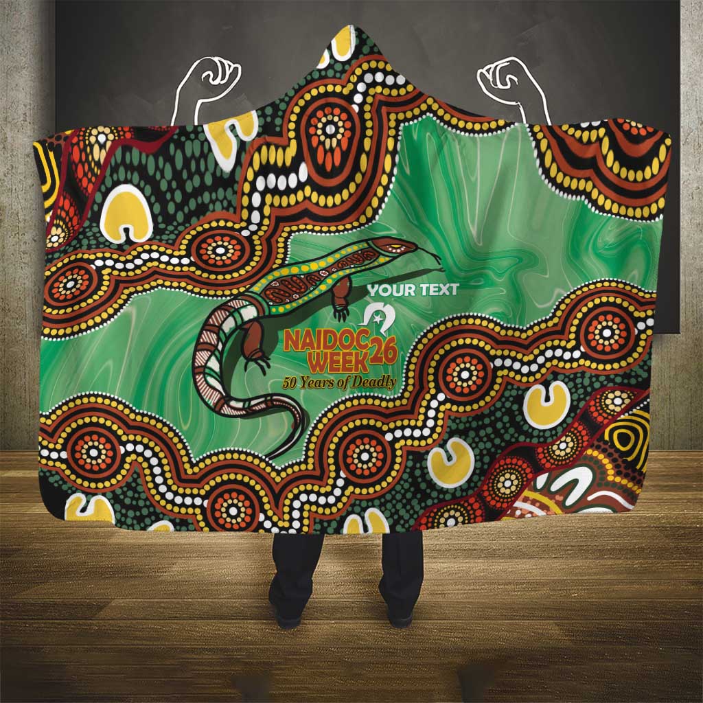 Personalised Australia Goanna NAIDOC Week 2026 Hooded Blanket 50 Years of Deadly Aboriginal Art