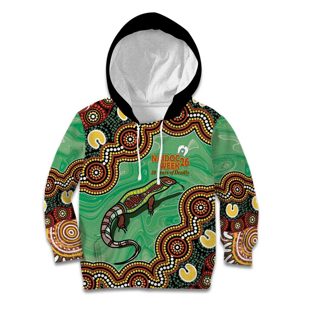 Personalised Australia Goanna NAIDOC Week 2026 Kid Hoodie 50 Years of Deadly Aboriginal Art