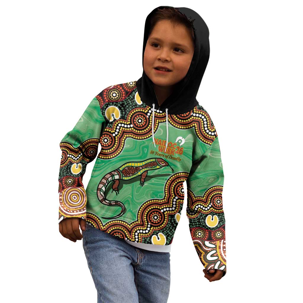 Personalised Australia Goanna NAIDOC Week 2026 Kid Hoodie 50 Years of Deadly Aboriginal Art