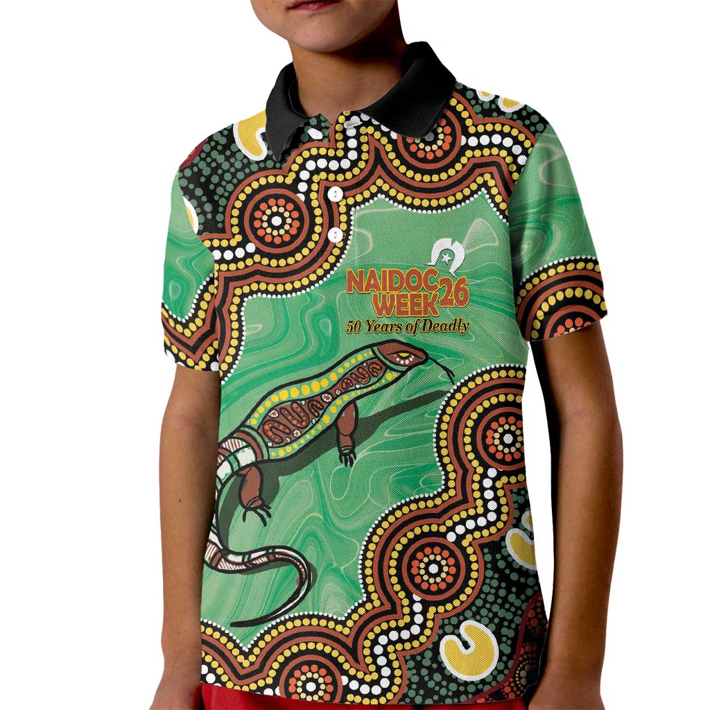 Personalised Australia Goanna NAIDOC Week 2026 Kid Polo Shirt 50 Years of Deadly Aboriginal Art