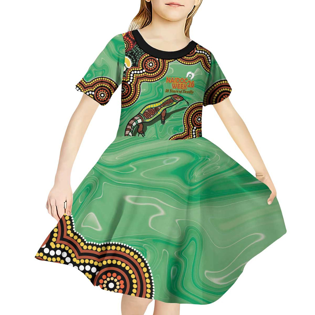 Personalised Australia Goanna NAIDOC Week 2026 Kid Short Sleeve Dress 50 Years of Deadly Aboriginal Art