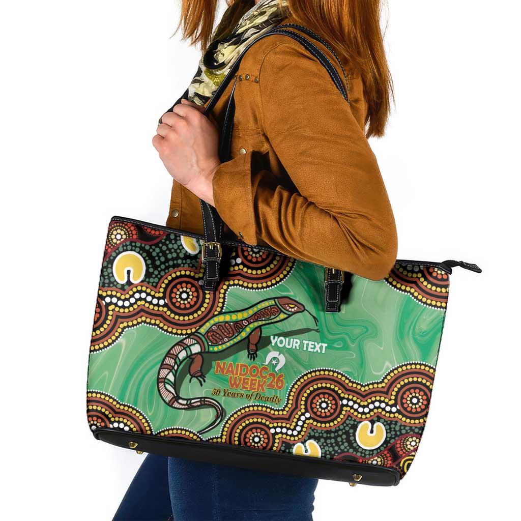 Personalised Australia Goanna NAIDOC Week 2026 Leather Tote Bag 50 Years of Deadly Aboriginal Art